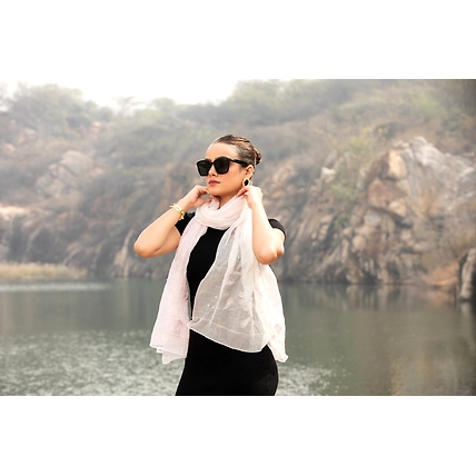Light Pink Embroidered Cotton Scarf: Elegant Headscarf-5