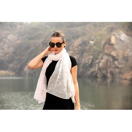 Light Pink Embroidered Cotton Scarf: Elegant Headscarf-6