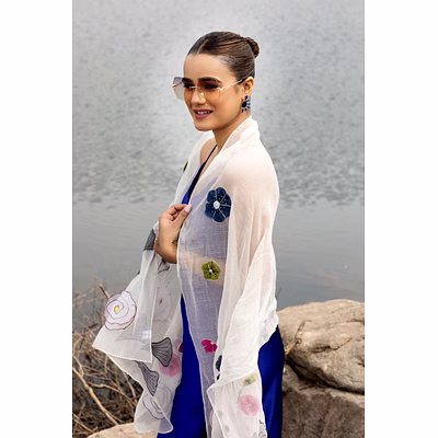 modarta white scarf floral embroidered stole: elegant cotton scarf accessory