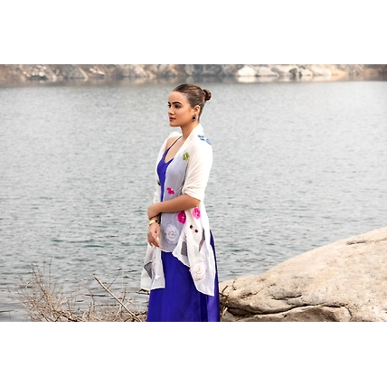 White Scarf Floral Embroidered Stole:  Elegant Cotton Scarf Accessory-3
