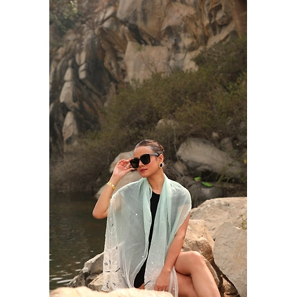 Ombre Cotton Stole, hand embroidered Stole for women-2