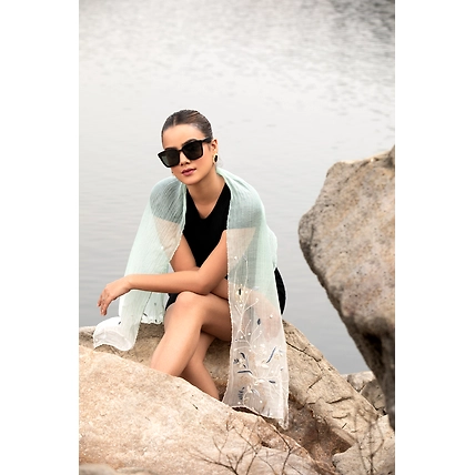 Ombre Cotton Stole, hand embroidered Stole for women-4
