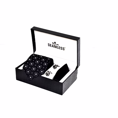3-in-1 micro neck tie, pocket square and cufflinks