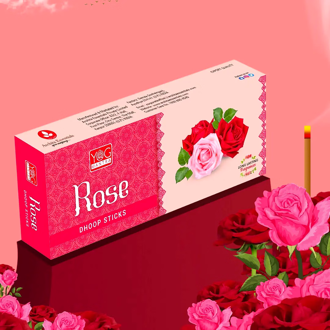YogMantra Rose 6 Inches Dhoopsticks – (pack of 12) image 1