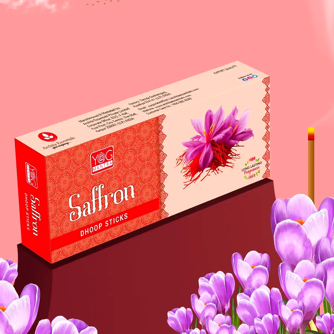 YogMantra Saffron 6 Inches Dhoopstick – (pack of 3) image 1