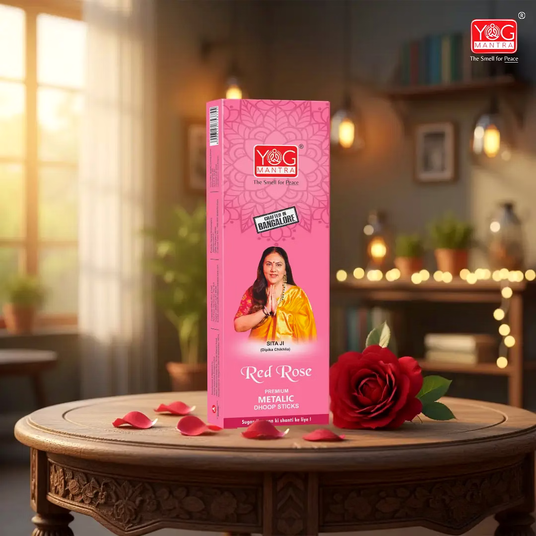 yogmantra yog mantra red rose thick 6″ long premium metallic dhoop sticks – (pack of 1)