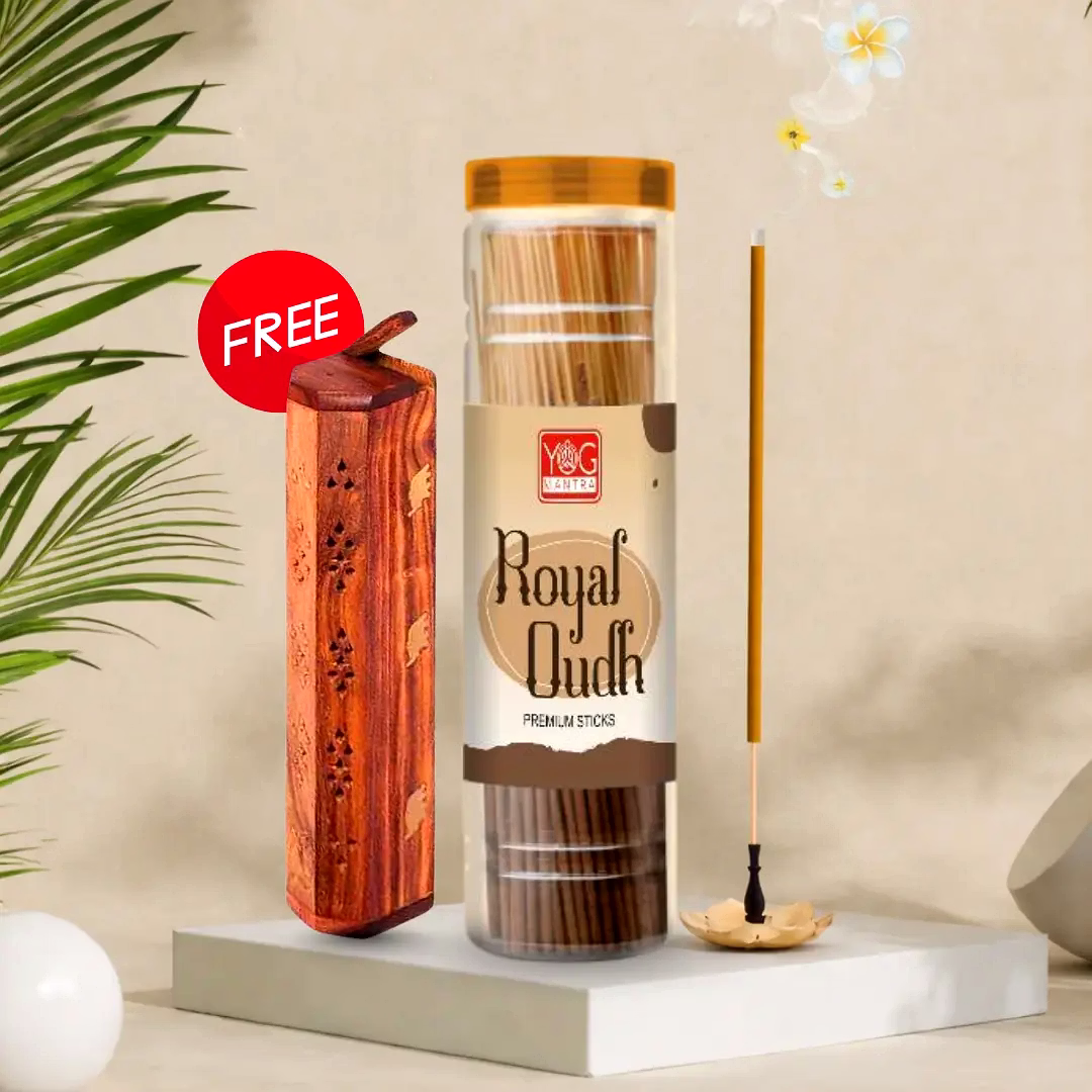 yogmantra royal oudh premium incense sticks with wooden holder – 400gm (pack of 1)