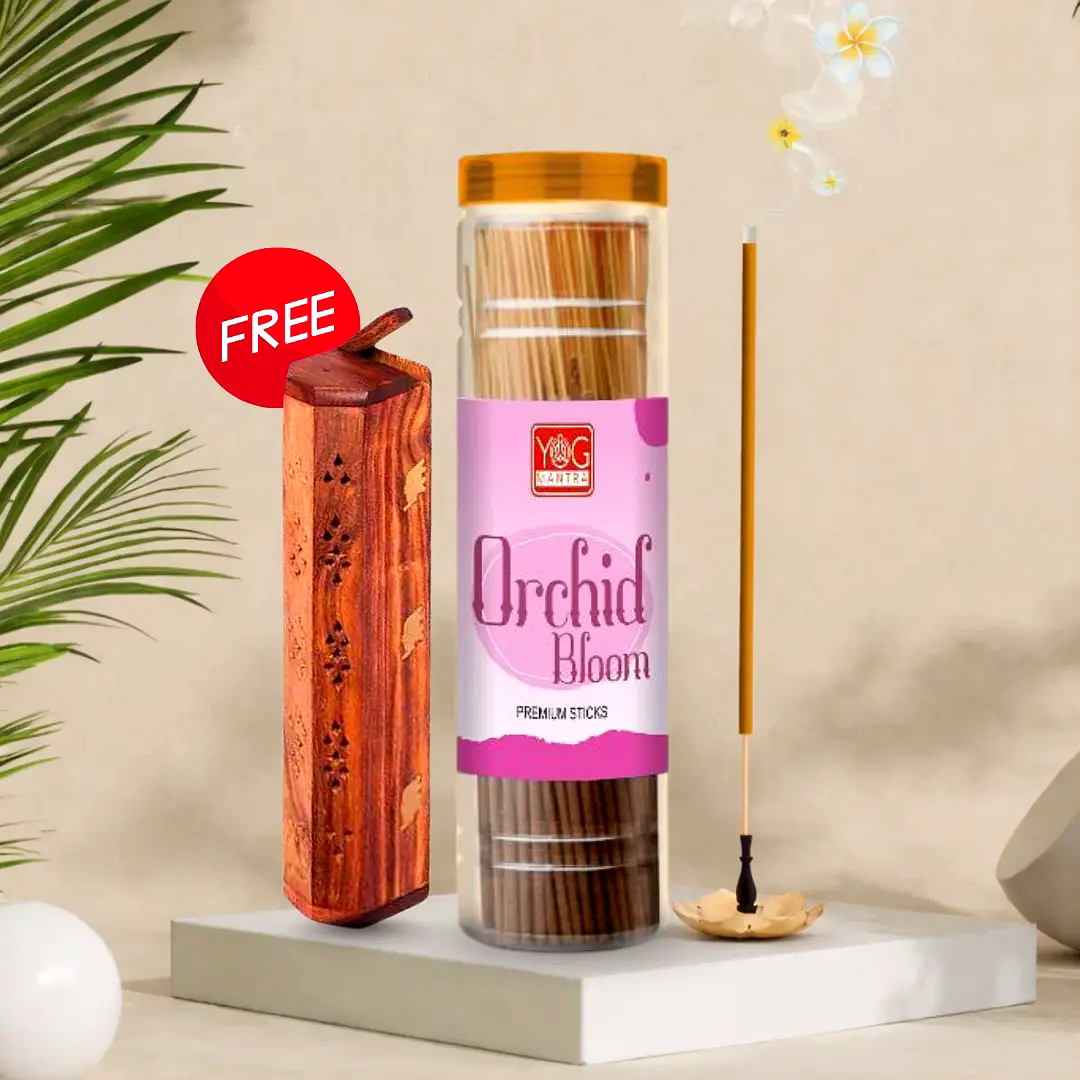 yogmantra orchid bloom premium incense sticks with wooden holder – 400gm (pack of 1)