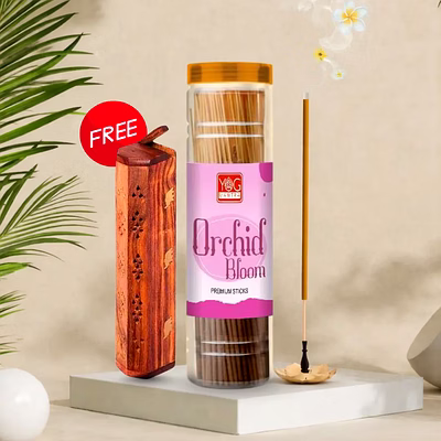 yogmantra orchid bloom premium incense sticks with wooden holder – 400gm (pack of 1)