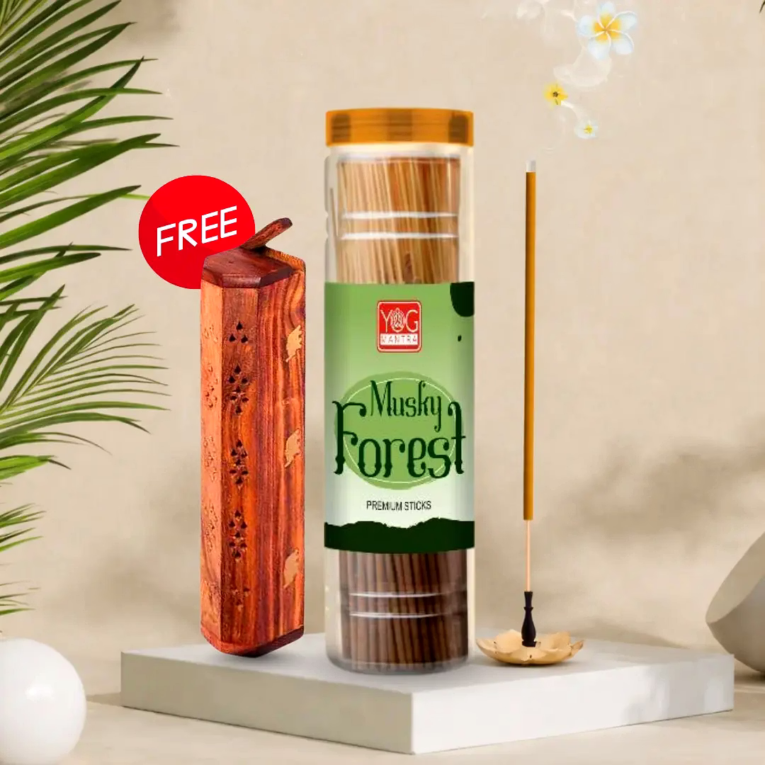 yogmantra musky forest premium incense sticks with wooden holder – 400gm (pack of 1)