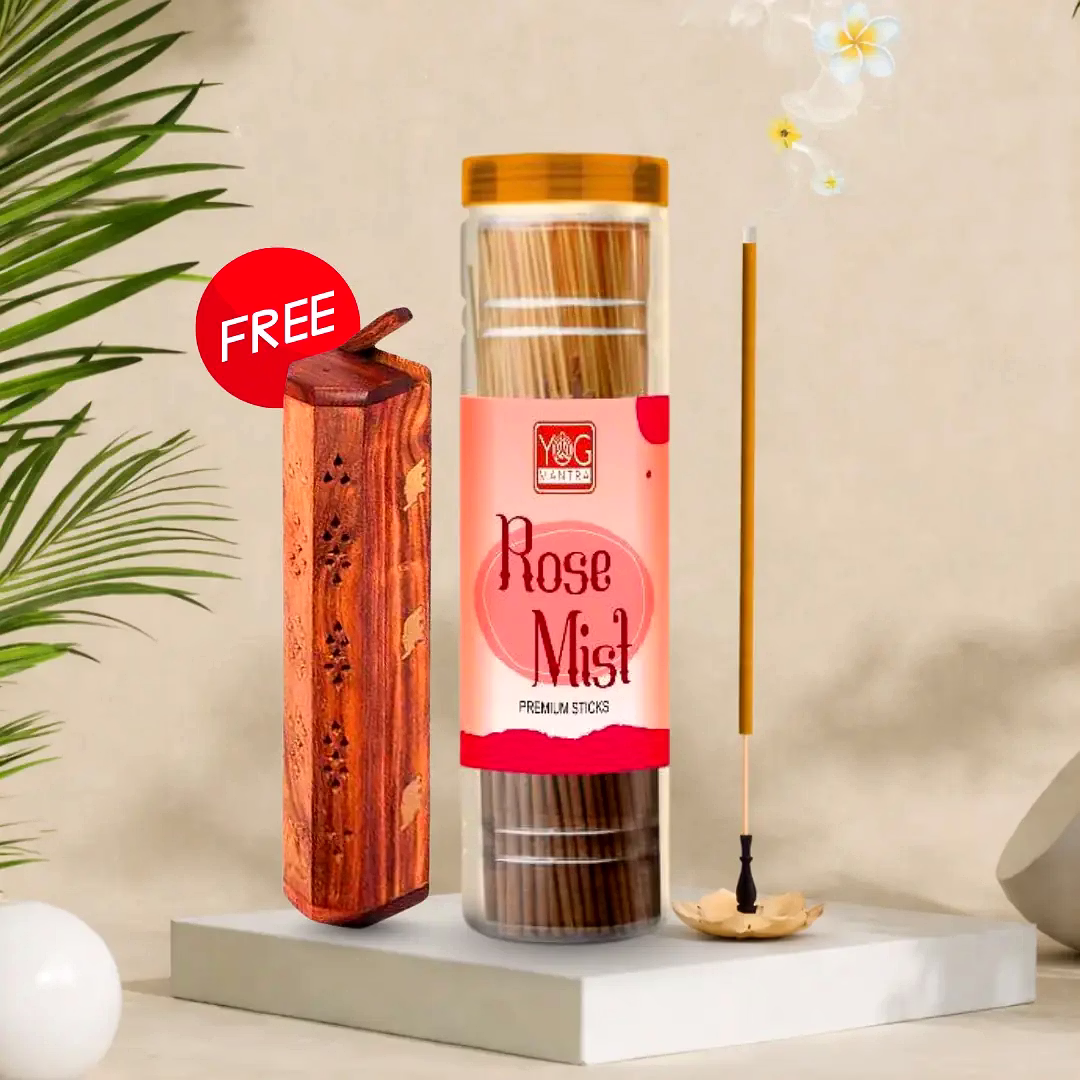 yogmantra rose mist premium incense sticks with wooden holder – 400gm (pack of 1)