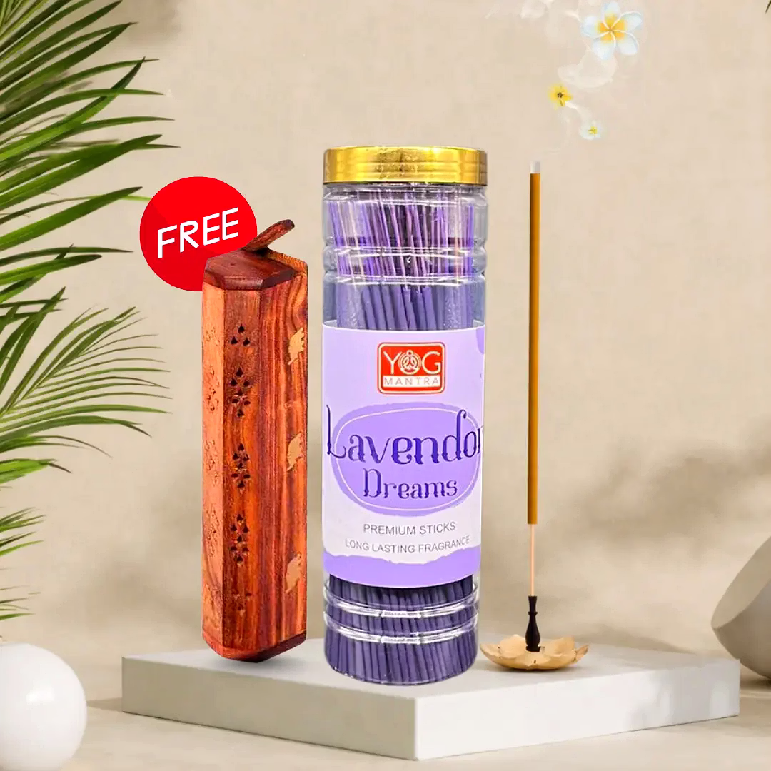 yogmantra lavendor dreams premium incense sticks with wooden holder – 400gm (pack of 1)