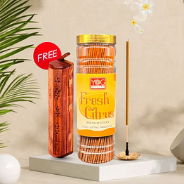yogmantra fresh citrus premium incense sticks with wooden holder – 400gm (pack of 1)
