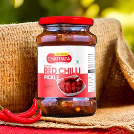 archita chatpata red stuffed chilli pickle 400gm – glass jar