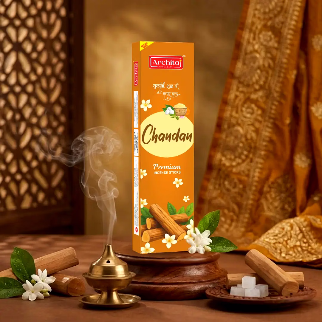 archita poojabatti premium incense sticks chandan(95gm) – (pack of 6)
