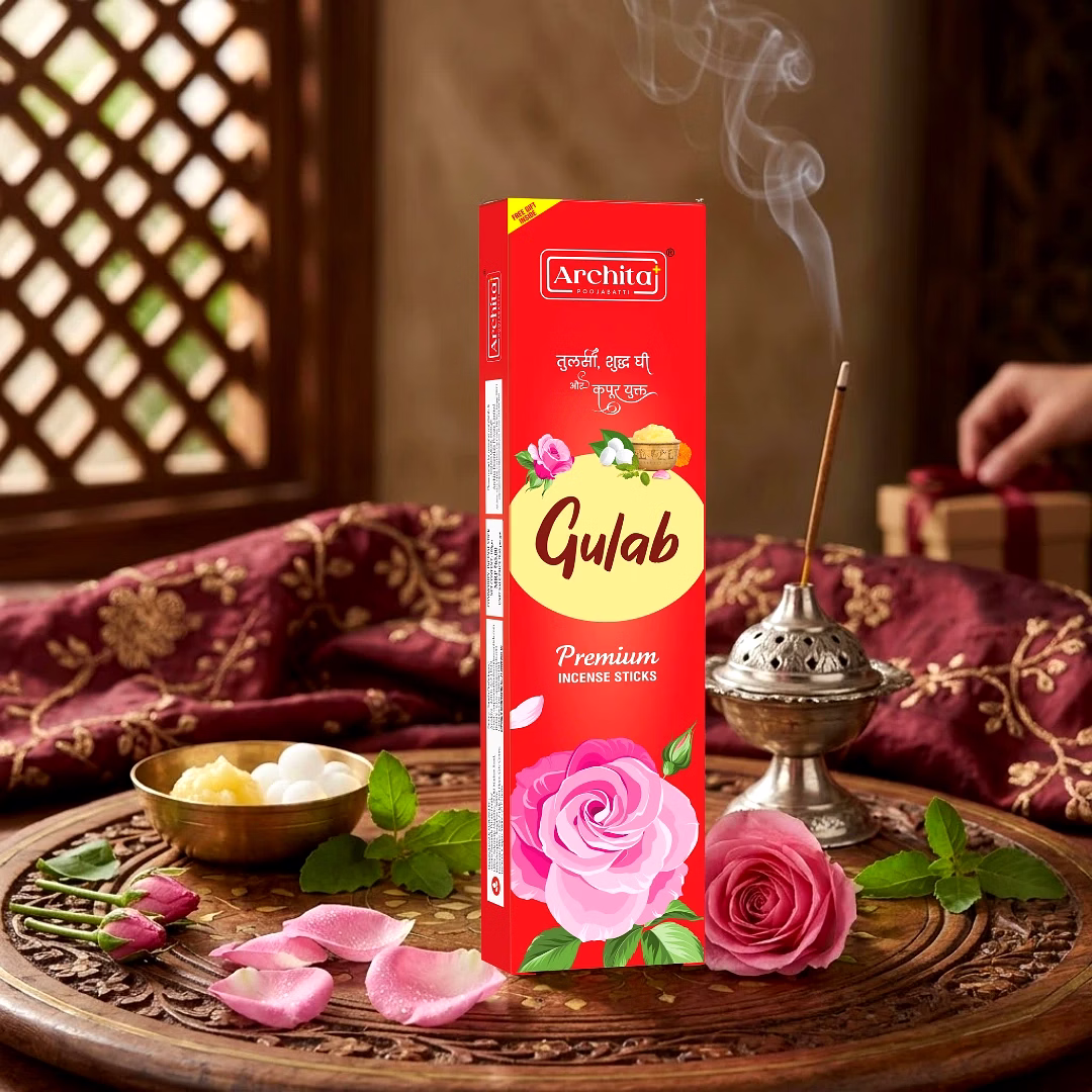 archita poojabatti premium incense sticks gulab(95gm) – (pack of 6)
