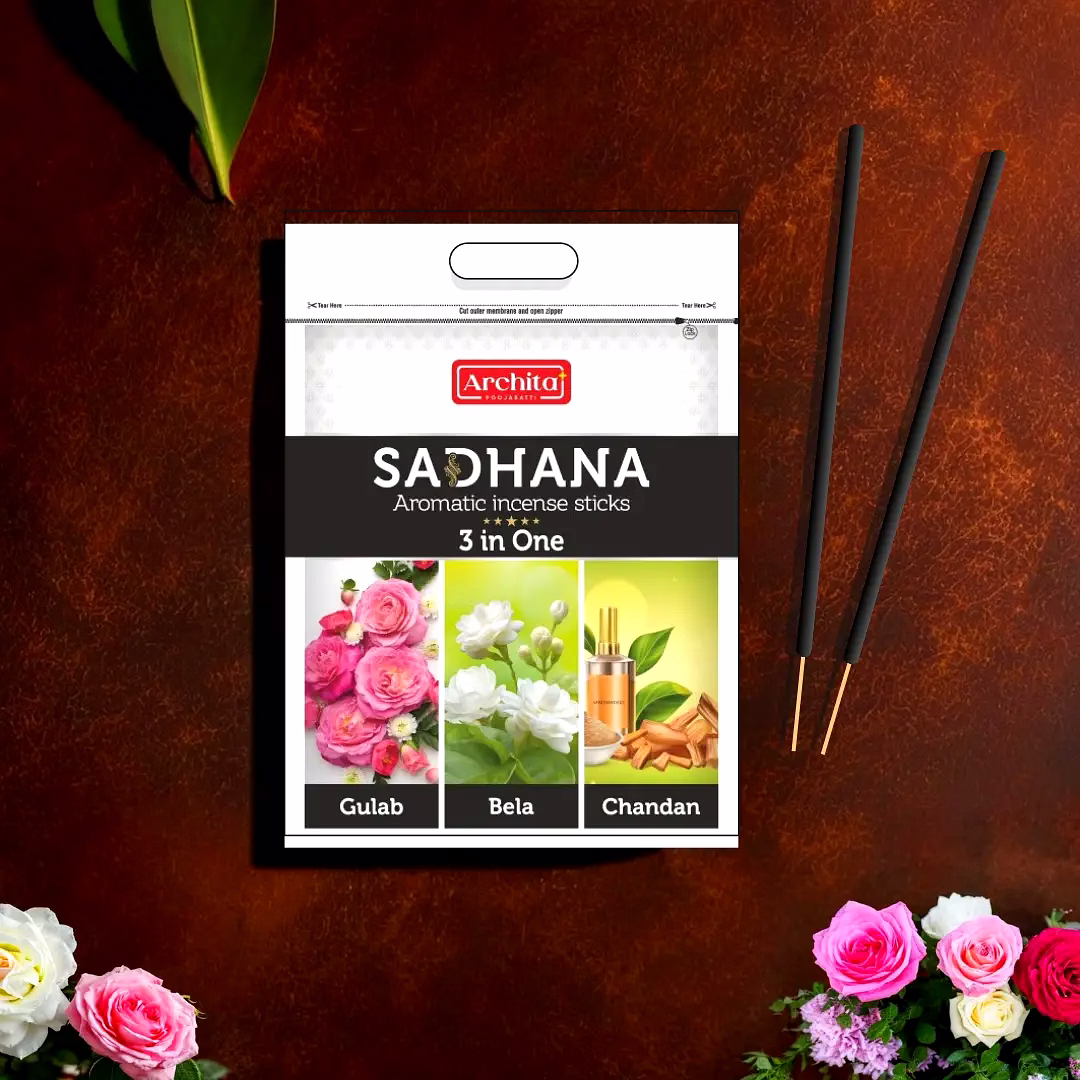 archita poojabatti sadhana 3 in one (gulab, mogra, chandan) incense stick