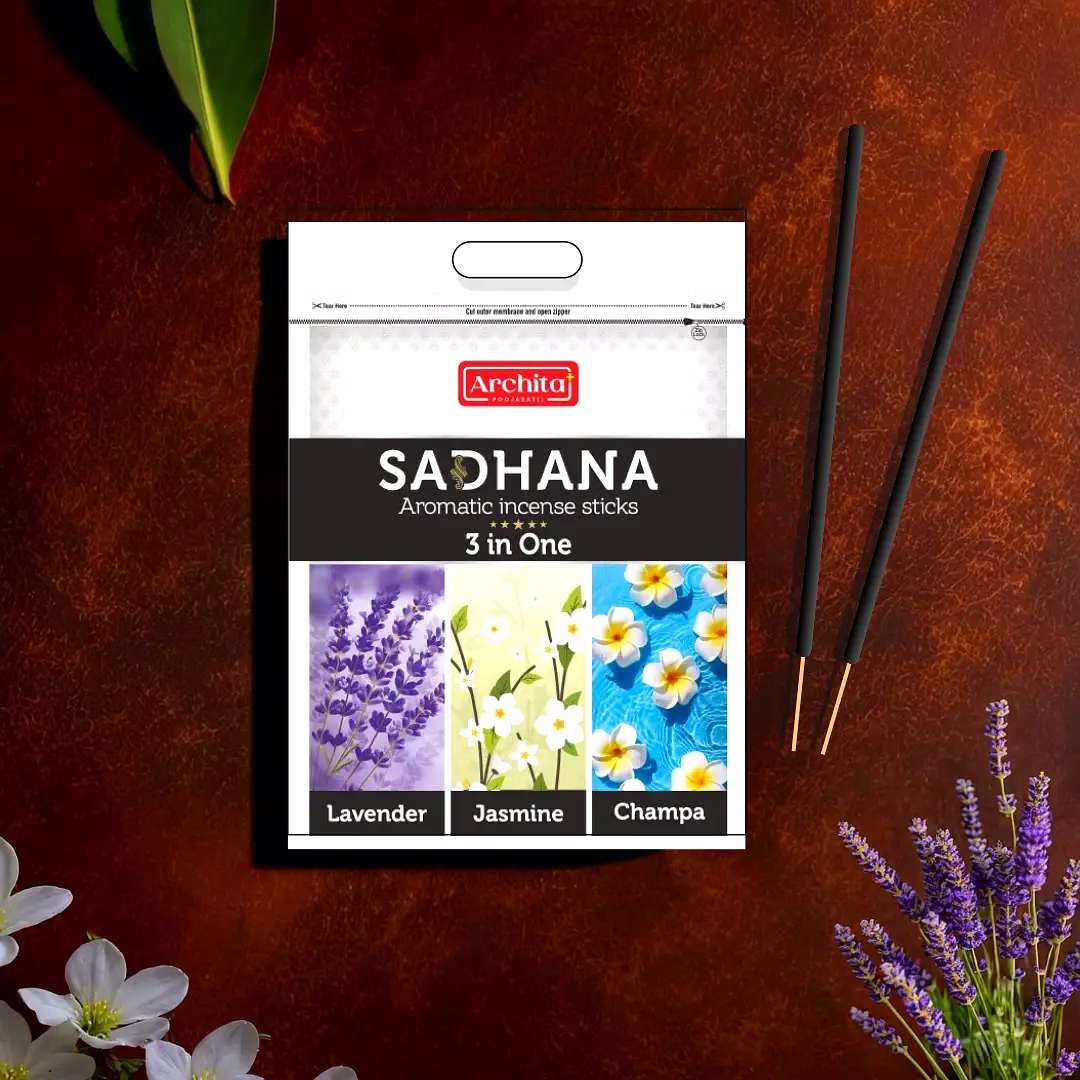 archita poojabatti sadhana 3 in one (lavender, jasmine, champa) incense stick