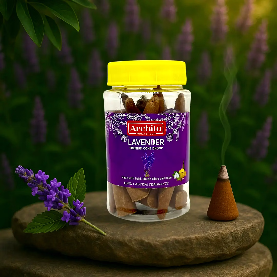 archita poojabatti lavender premium dhoop cone jar – 100 gm
