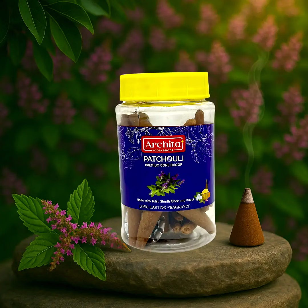 archita poojabatti patchouli premium dhoop cone jar – 100 gm