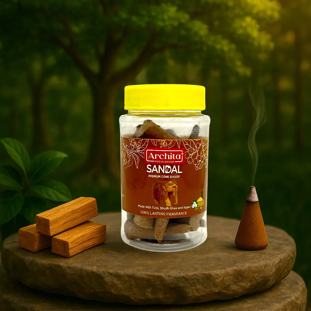 archita poojabatti sandal premium dhoop cone jar – 100 gm