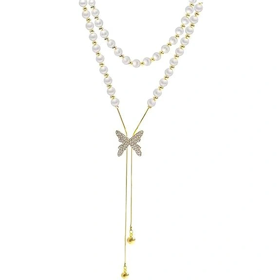 Luminous Pearl Butterfly Pendant Necklace-12500954