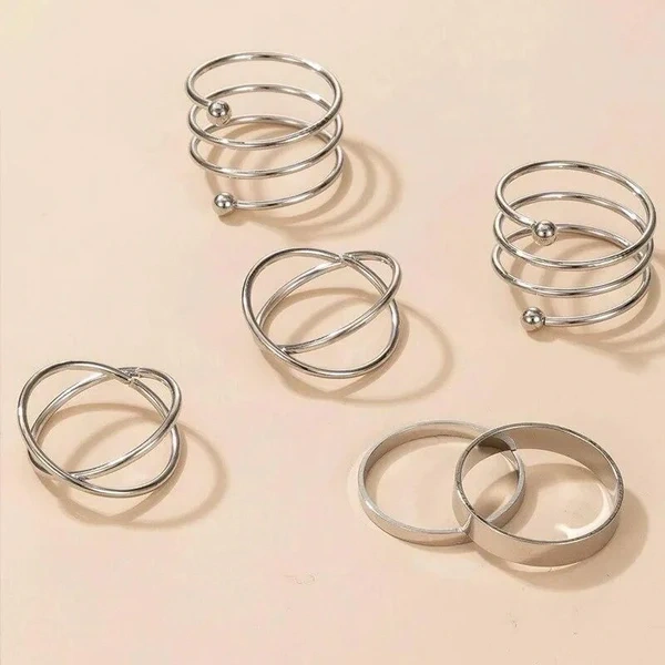 Silver Stackable Geometry Ring Set-6