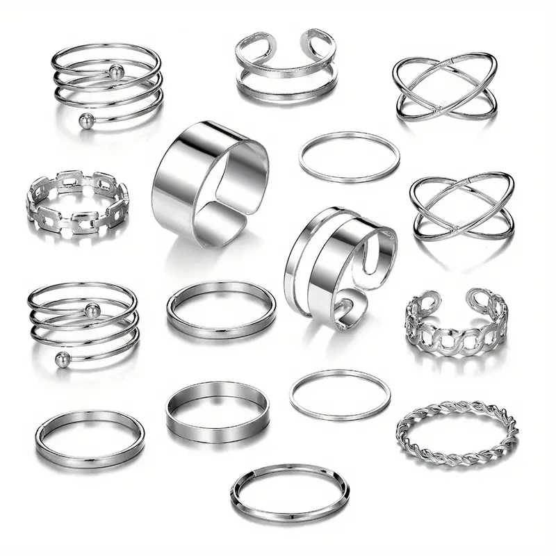 Silver Stackable Geometry Ring Set-4