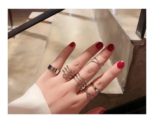 Silver Stackable Geometry Ring Set-7