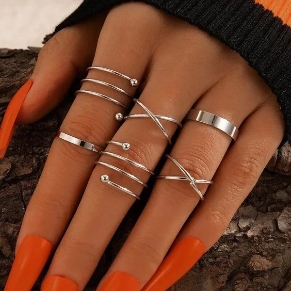 Silver Stackable Geometry Ring Set-5