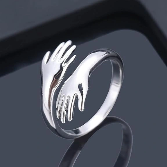 Hug Hands Open Adjustable Sterling Silver Ring-7