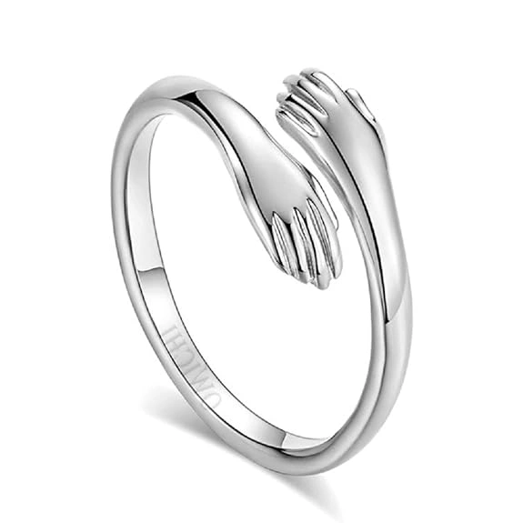 Hug Hands Open Adjustable Sterling Silver Ring-4