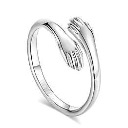 Hug Hands Open Adjustable Sterling Silver Ring