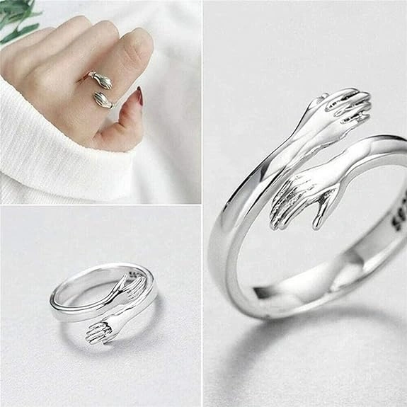 Hug Hands Open Adjustable Sterling Silver Ring-5