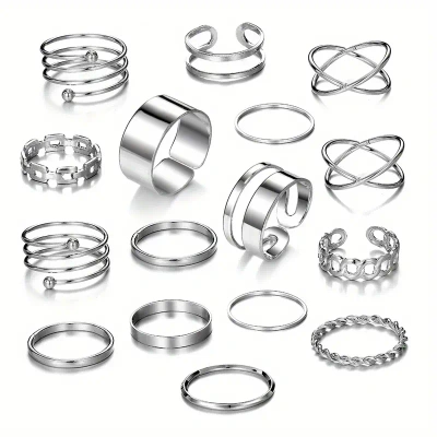 Silver Stackable Geometry Ring Set