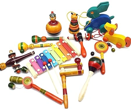 Wooden Toy Set - 13 Handmade Multicolor Toys for Kids-2