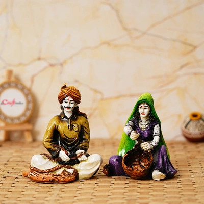 Handmade Statue Rajasthani Craftsmen and Lady Working combo