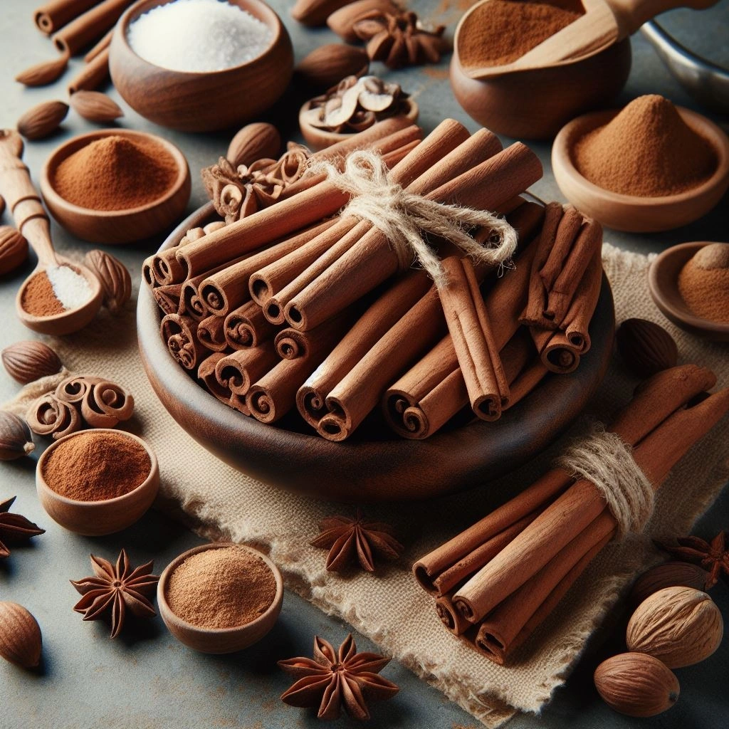 Cinnamon sticks arranged in a spice rack