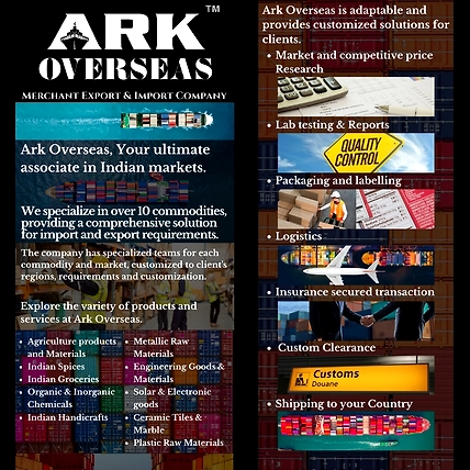 We offer a wide range of products across various sectors such as Agriculture products and materials, Indian spices, Indian groceries and packaged foods, Organic and inorganic chemicals, Metallic products and raw materials, Engineering goods and materials, Solar and electronic goods, Ceramic tiles and marble, Plastic raw materials, Indian handicrafts. We offer customized solutions as per client's requirements.-12435666