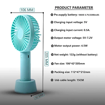 Mini Portable USB Fan Handy Built-in Rechargeable Battery Operated Table Fan -Handy Base For Home Office Indoor Outdoor Travel (Multicolour)-1