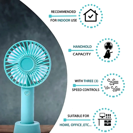 Mini Portable USB Fan Handy Built-in Rechargeable Battery Operated Table Fan -Handy Base For Home Office Indoor Outdoor Travel (Multicolour)-2