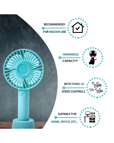 Mini Portable USB Fan Handy Built-in Rechargeable Battery Operated Table Fan -Handy Base For Home Office Indoor Outdoor Travel (Multicolour)-2