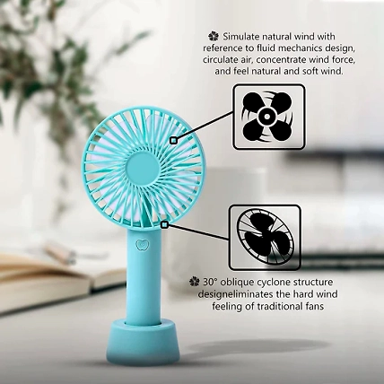 Mini Portable USB Fan Handy Built-in Rechargeable Battery Operated Table Fan -Handy Base For Home Office Indoor Outdoor Travel (Multicolour)-3