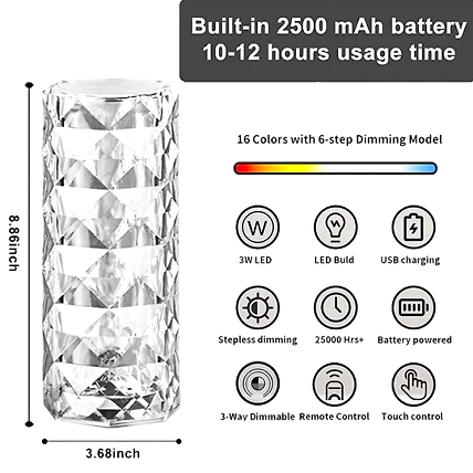 16 Color Changing Rose Crystal Diamond Table Lamp-2