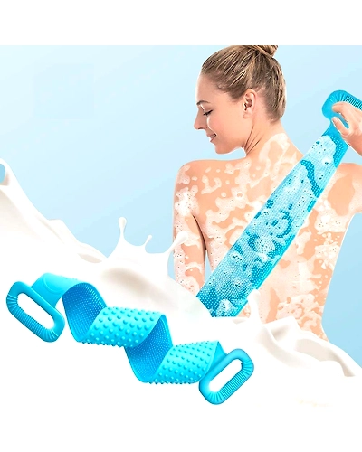 Body Wash Silicone Body Scrubber Belt Double Side Shower Belt Removes Bath Towel Waterproof Easy Foot Cleaner Cleaning Brush Scubber (Bathing Belt)-4