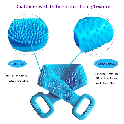 Body Wash Silicone Body Scrubber Belt Double Side Shower Belt Removes Bath Towel Waterproof Easy Foot Cleaner Cleaning Brush Scubber (Bathing Belt)-3