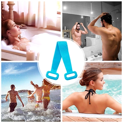 Body Wash Silicone Body Scrubber Belt Double Side Shower Belt Removes Bath Towel Waterproof Easy Foot Cleaner Cleaning Brush Scubber (Bathing Belt)-1