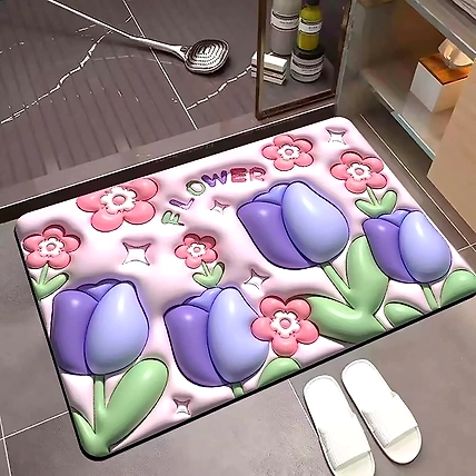 3D Bathroom mat Bathroom Rug Mat, Super Absorbent 3D Pattern Slip Resistant Soft Diatomaceous Bath Rug for Indoor-6