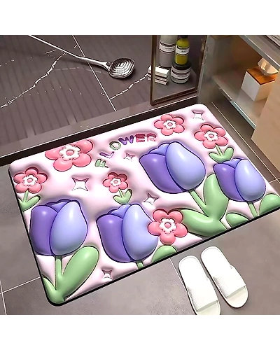 3D Bathroom mat Bathroom Rug Mat, Super Absorbent 3D Pattern Slip Resistant Soft Diatomaceous Bath Rug for Indoor-6