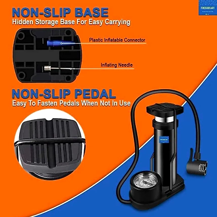 Black Foot Pump Aluminum + ABS Portable Foot Activated Foot Air Pump for car and Bike Bicycle-2